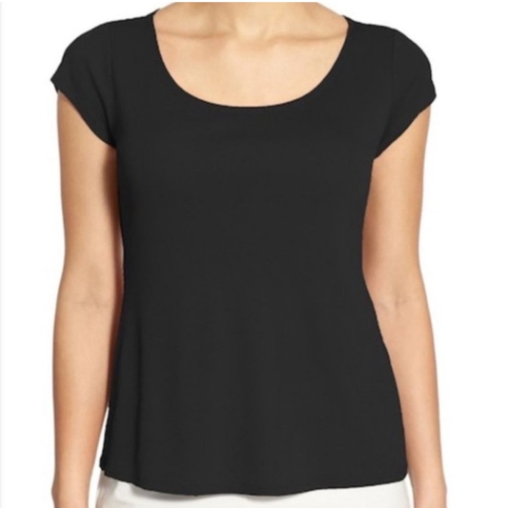 Eileen Fisher 100% Silk Short Sleeve Woven Scoopneck Tee